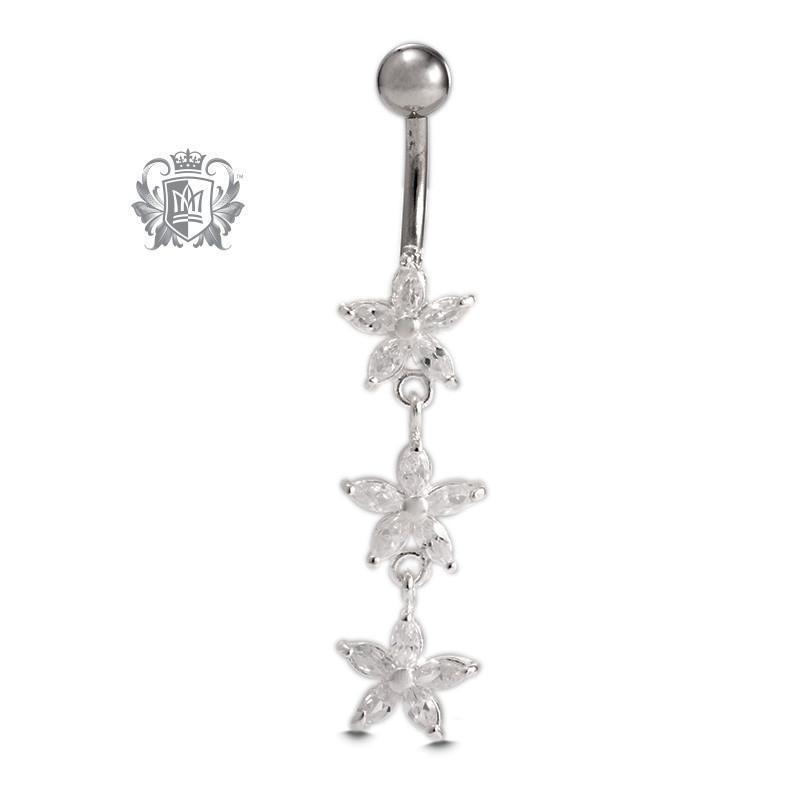 Dangling Triple Daisy Belly Ring - Metalsmiths Sterling‚Ñ¢ Canada