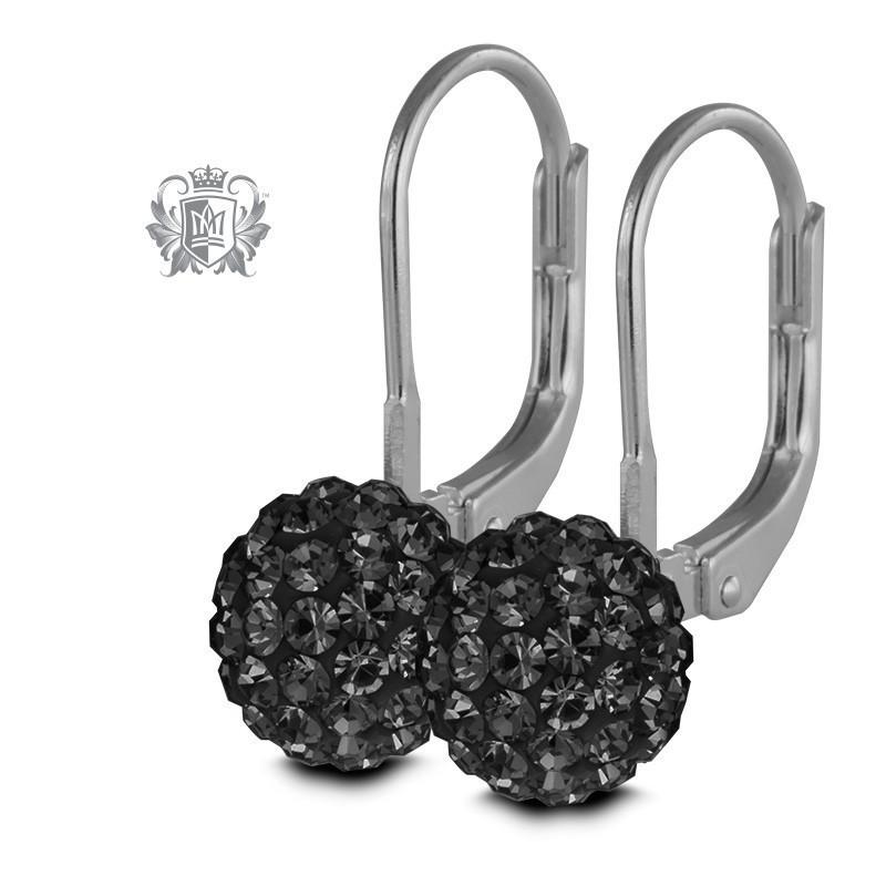 Black Austrian Crystal Shambhala Lever Back Earrings Sterling Silver