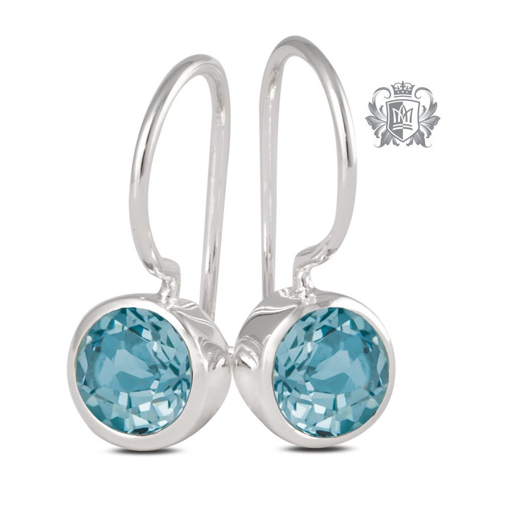 Blue Topaz Cubic Round Bezel Hangers Sterling Silver