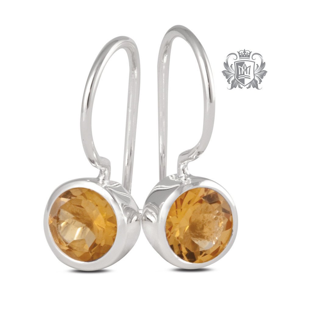 Citrine Round Bezel Hangers Sterling Silver