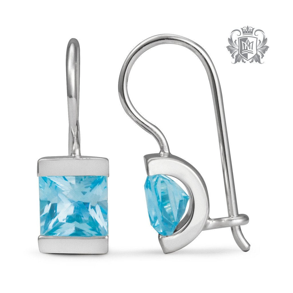 Blue Topaz Cubic Channel Set Hanger Earrings Sterling Silver