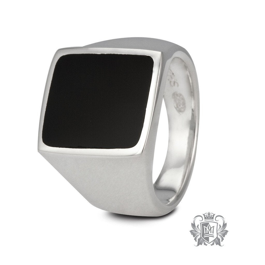 Black Onyx Inlay Large Square Signet Ring - Metalsmiths Sterling‚Ñ¢ Canada