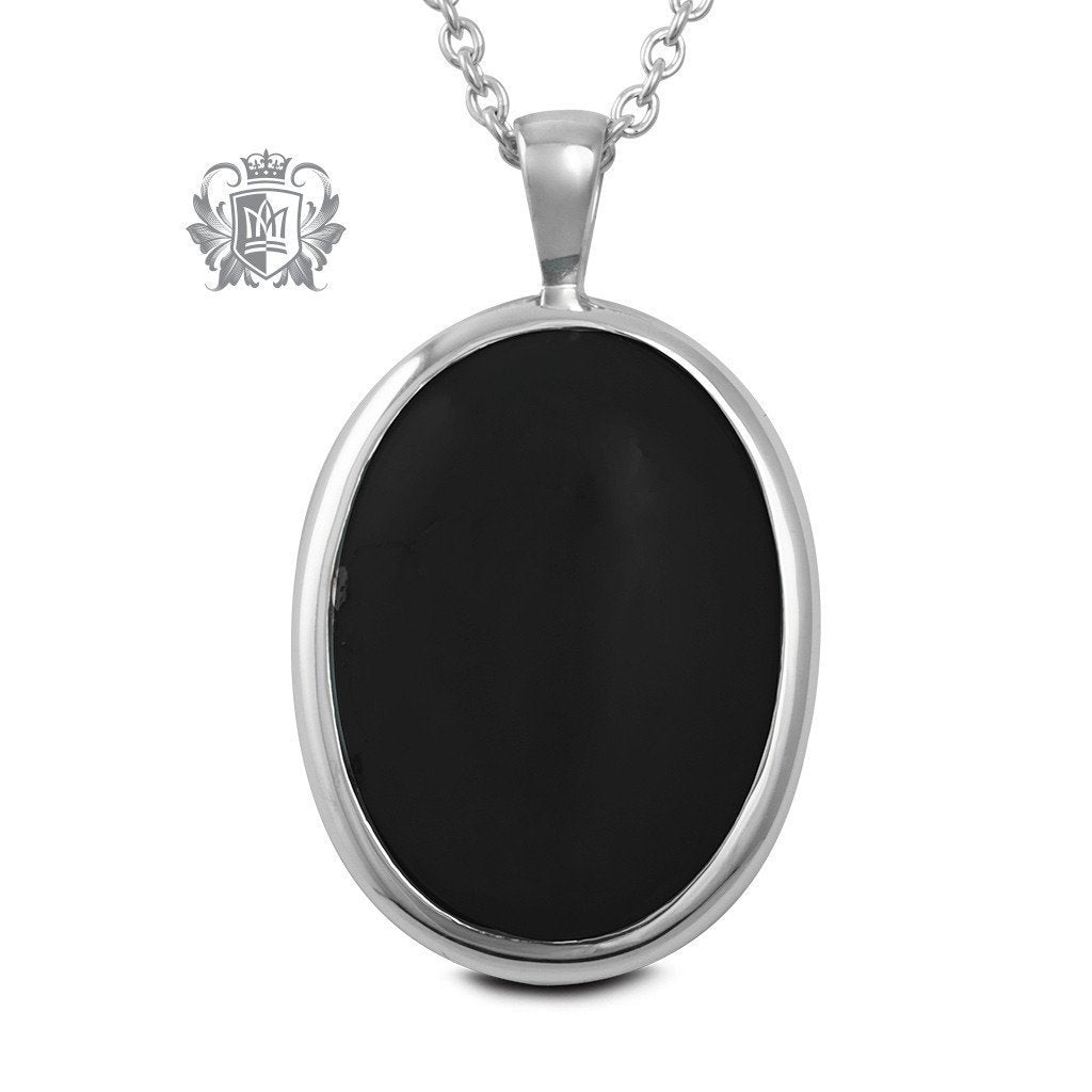 Medium Oval Pendant - Labradorite, Turquoise, Black Onyx - Black Onyx / 18 inch chain Gemstone Pendants - 2