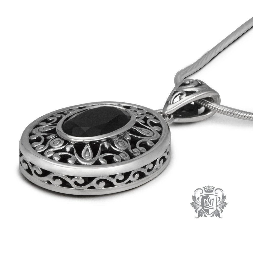 Black Onyx Oval Gemstone Pendant Sterling Silver Side View