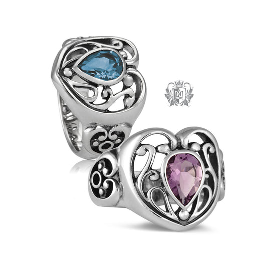 Scroll Heart Gemstone Ring