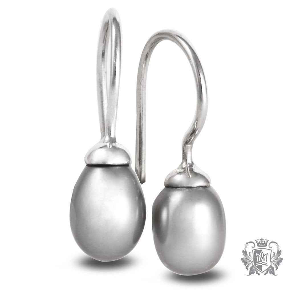 Metalsmiths Sterling Silver Pearl Drop Hanger Earrings - Grey
