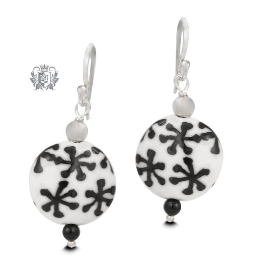 Black Snowflake Murano Glass Earrings