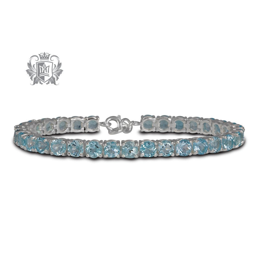 Blue Topaz Cubic Prong Set Gemstone Tennis Bracelet Sterling Silver